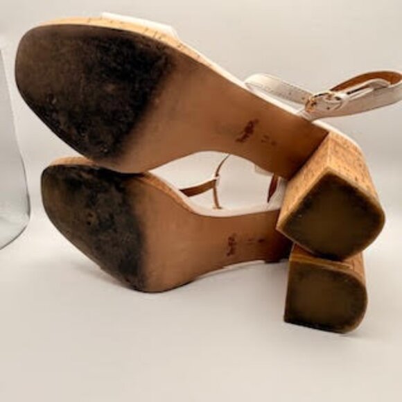 Coach White Leather Cork Block Heel Sandals 11B - Picture 7 of 16